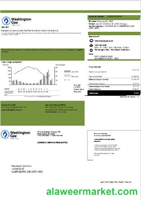 USA Washington Gas (WGL) business utility bill template in Word and PDF formats